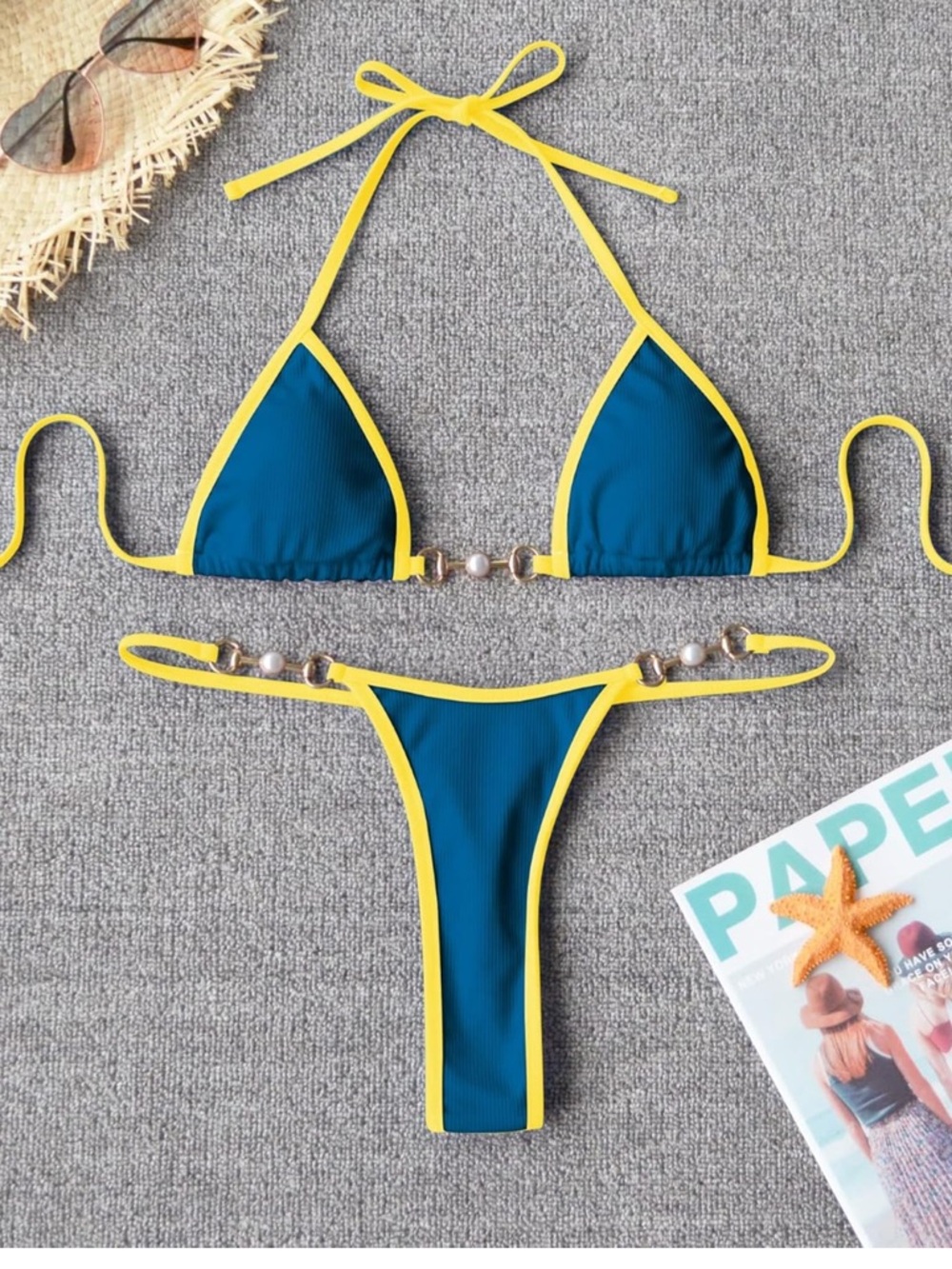 TASHEHE Ribbed Triangle Thong Bikini 👙 Set